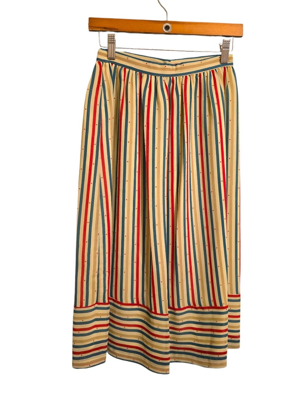 Vintage | Striped Midi Skirt in Cream with Red & Blue Accents